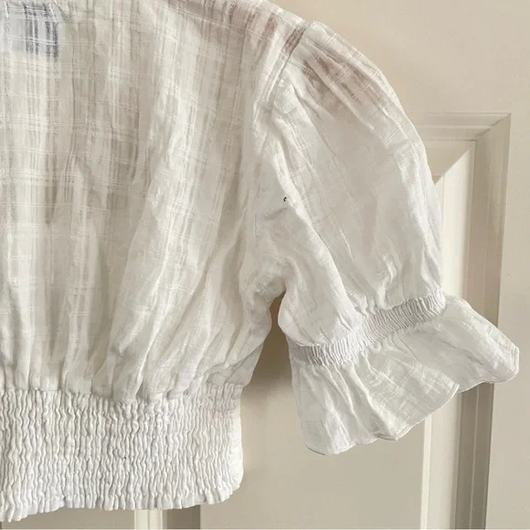 Princess Polly Crop White Puff Sleeve Blouse Boho Feminine Balletcore Beach - Picture 5 of 7